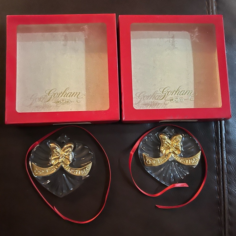 Gorham Crystal Ornament Our First Christmas (LOT) 2 EUC